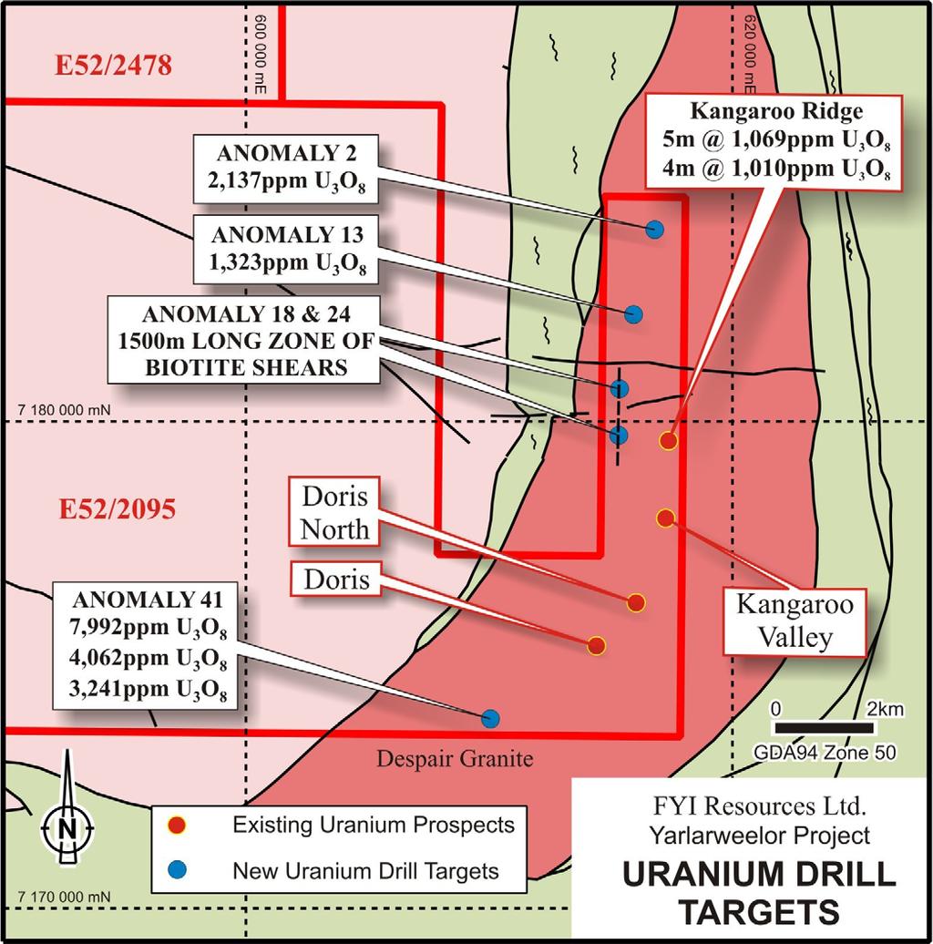 The Yarlarweelor uranium project s primary uranium mineralization, in the form of uraninite, is hosted within biotite rich shear zones cutting the Archaean Despair Granite.