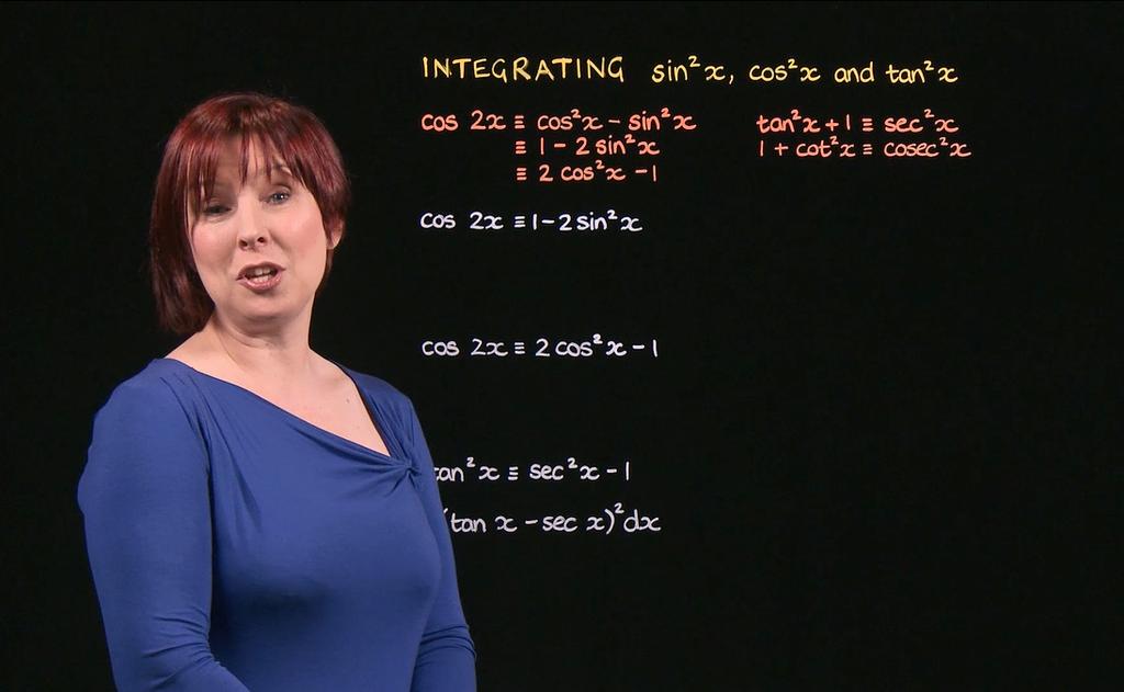 2013 5 min CC Integrating sin2 (x), cos2 (x) and tan 2 (x) This video shows how to