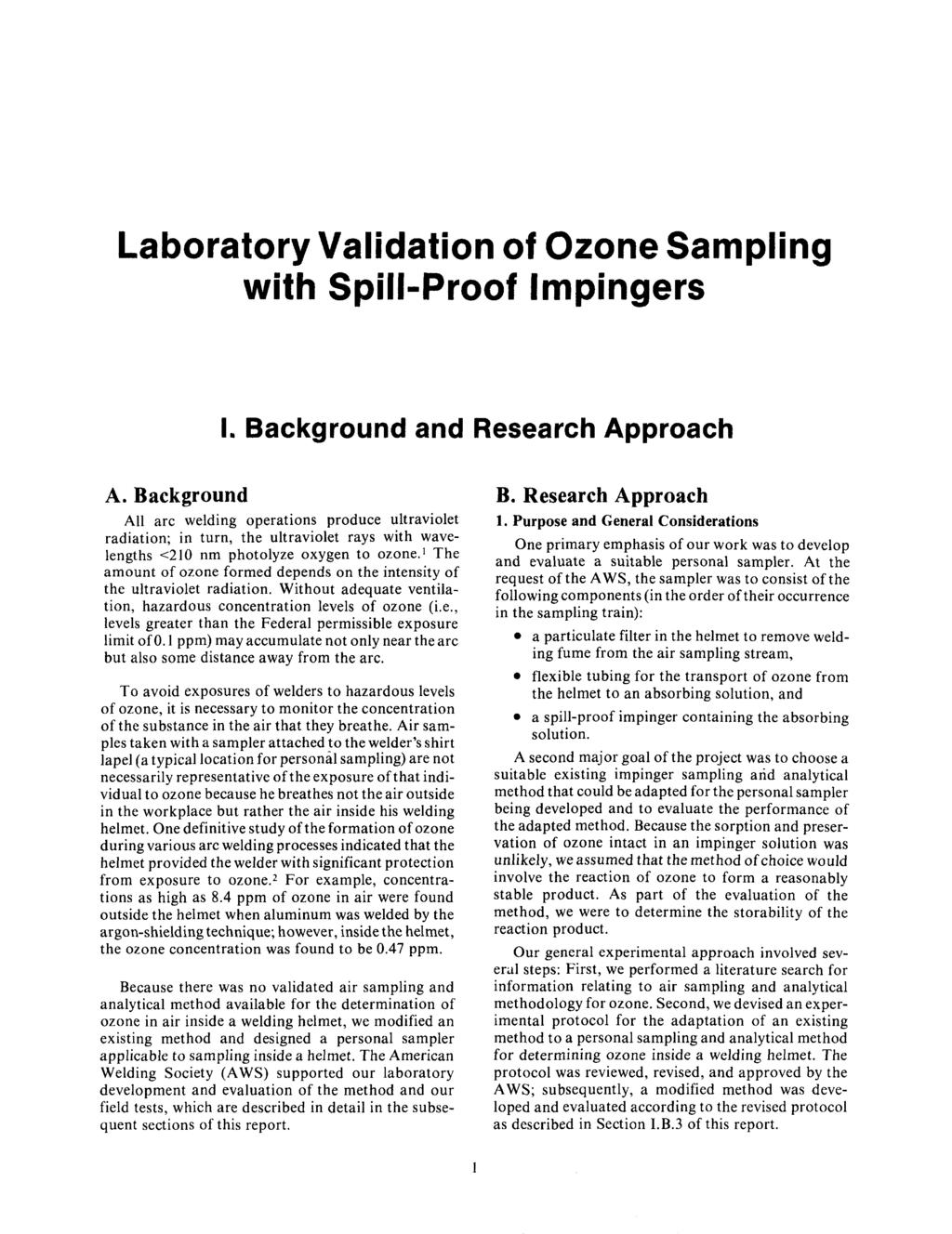Laboratory Validation of Ozone Sampling with Spill-Proof Impingers I. Background and Research Approach A.