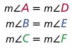 When stating that two figures are similar, use the symbol ~. For the triangles above, you can write ABC ~ DEF.