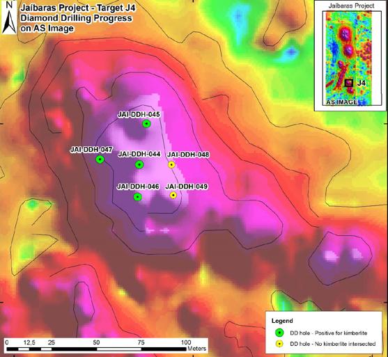 Location of diamond core drilling on ground magnetics J4 Kimberlite Pipe Bulk Sampling Programme A total of eight bulk samples were collected from the