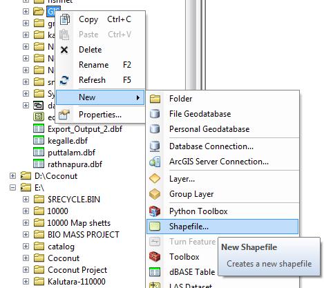 51 CHAPTER FIVE SCREEN DIGITIZING AND TABLE EDITING Create a New Shapefile Right click in a folder within the Catalog Window Select New Select Shapefile New Shapefile Sometimes, you may have to use
