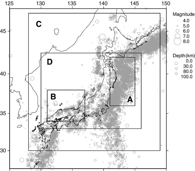 18 Y. Ogata, J. Zhuang / Tectonophysics 413 (2006) 13 23 Fig. 1. Epicenter of earthquakes of magnitude 4.