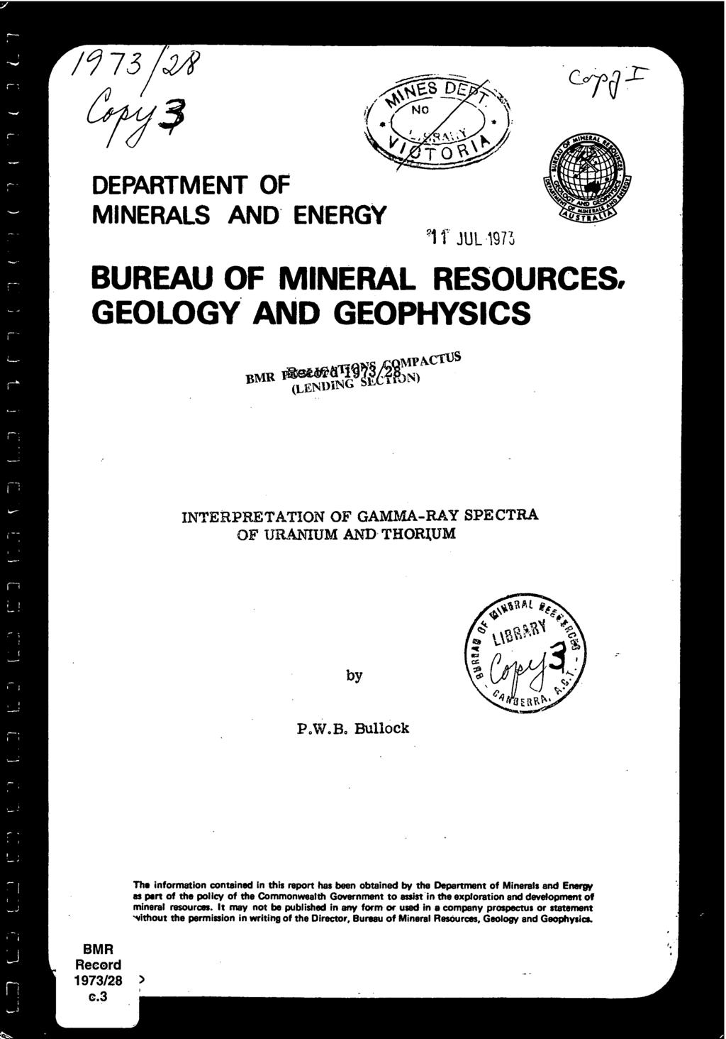 /973,,VS' DEPARTMENT OF MNERALS AND ENERGY f JUL 197L BUREAU OF MNERAL RESOURCES. GEOLOGY AND GEOPHYSCS BMR leet.