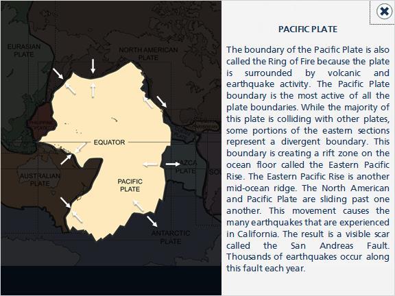 Pacific Plate The boundary of the Pacific Plate is also called the Ring of Fire because the plate is surrounded by volcanic and earthquake activity.