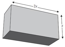 7. Figure A cuboid has a rectangular cross-section where the length of the rectangle is equal to twice its width, cm, as shown in Figure. The volume of the cuboid is 81 cubic centimetres.