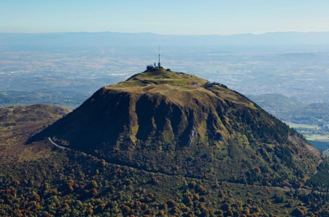 The Puy de Dôme volcano 11,000 yrs old trachytic lava dome huge edifice as compared to other volcanic