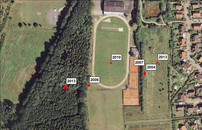 The aim of the measurements was to delineate the area with sinkhole risk. Figure 1 Sinkhole on the sports ground of. Münsterdorf. Figure 2 Location map of sinkhole occurrence.