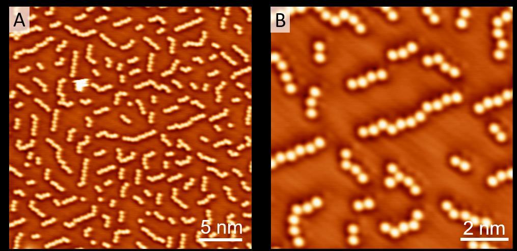 2. STM images of Br atoms on Ag(111) surfaces Before deposition of the molecules, there are sub-monolayer of bromine atoms on the surface.