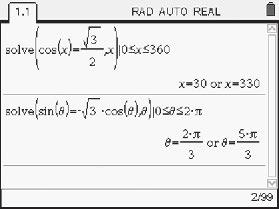 TI-Nspire 0. ClassPad 0. MathsWorld Mathematical Methods CAS Units & Tip The Solve command can be used to find the exact solutions to trigonometric equations where possible.