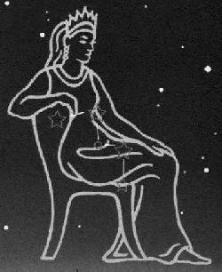 Cassiopeia Cassiopeia is shaped like an M or W. Cassiopeia and the Big Dipper are on opposite sides of Ursa Minor. Cassiopeia is the legendary queen of Ethiopia and wife of the king, Cepheus.