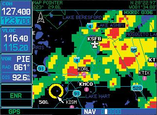 Part Two: Section 2 XM Weather 2. Turn the large and small right knobs to move the map pointer to the yellow boundary of a TFR region.