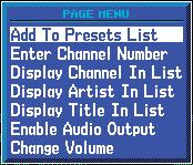 While viewing the XM Audio page, press the MENU key. 3.