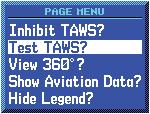 Pressing the external TAWS Inhibit switch toggles the TAWS inhibit on and off in the same manner as using the Page Menu selection.