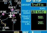 Part Six GTS 800 Interface Configuring Traffic Data on the Map Page Traffic is only displayed on the Map Page if aircraft heading data is available.