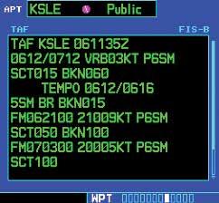 TAFs for the flight plan destination airport are shown. 2. To select a different airport, press the small right knob to activate the cursor. The Airport ident will blink. 3.