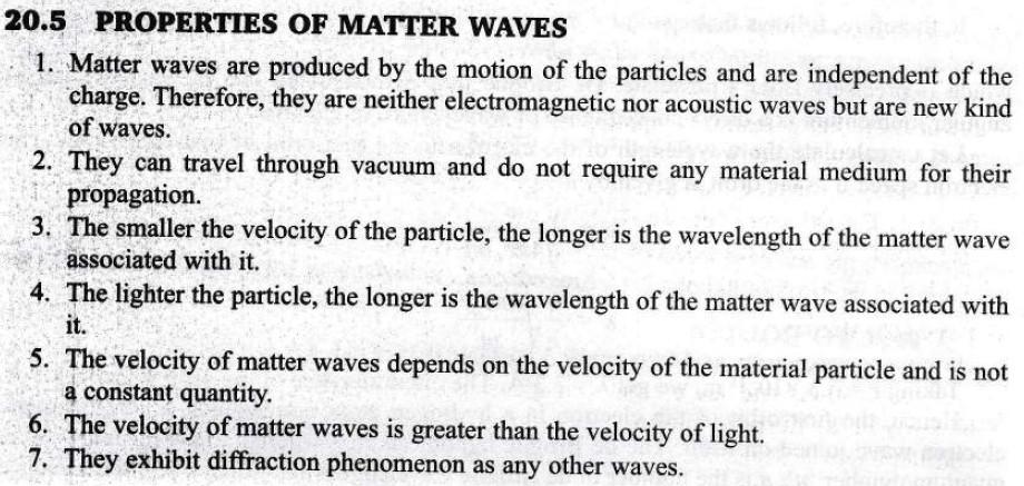 Q4. Write the properties of Matter waves.
