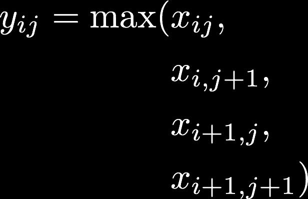 Max- Pooling Max- pooling is another (common) form of downsampling Instead of averaging, we take the max value within the same range as the equivalently- sized convolution The example