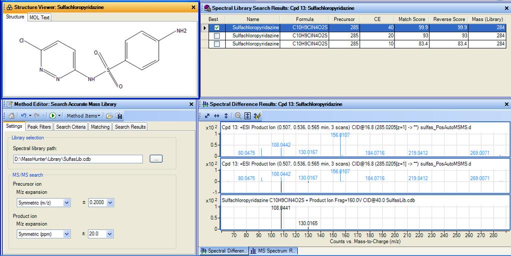 Accurate Mass Library Searching If an Accurate Mass Library Search finds a compound, it will place the chemical structure in the Product Ion Spectrum and display the structure in the Structure Viewer