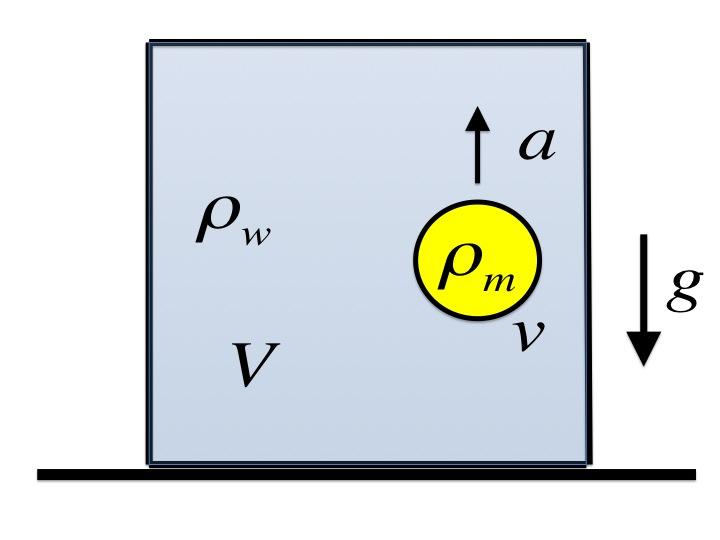5. Consider a big tank of water of total volume V with water density ρ w, inside of which there is a small object of volume v with mass density ρ m < ρ w as in the figure.