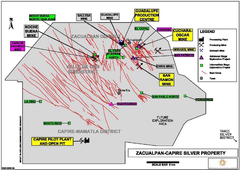 Big Exploration Upside Area 1 Exploration continues to evaluate the 4,500+ historic mine workings located on hundreds of mapped veins (red lines on map) on an