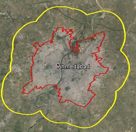 product is 926.626 m and LST image of the study area has 804 pixels. Figure 1 shows the Google Earth image of the study area and urban area of Ahmedabad city.