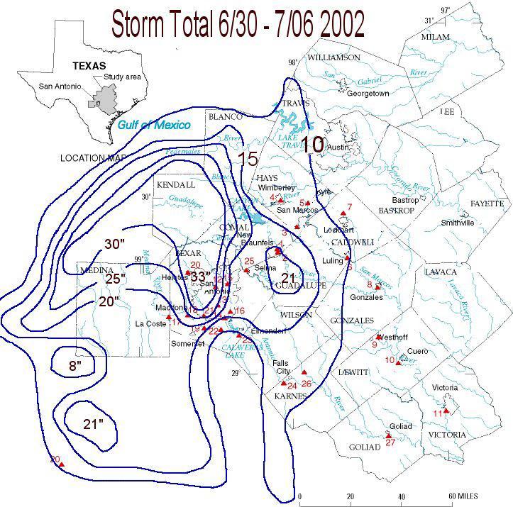 Figure 14: Total Rainfall for the 22 Flood (CCEO) Future work includes showing a map and pictures of the Canyon Lake Gorge, and searching for pictures and recorded data about the 22 flood to compare