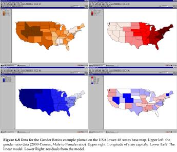 Gender Ratio by State: 1996 Searching for Spatial Pattern A linear relationship is a predictable straight-line link between the values of a dependent