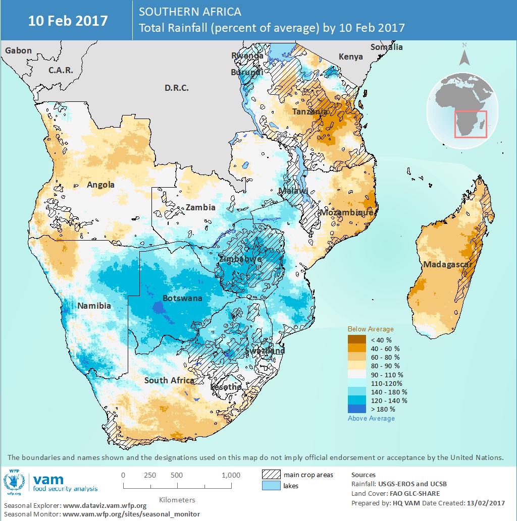 Current Rainfall Patterns Mixed Seasonal Perspectives Across Southern Africa The 2016-2017 season has had a variable start: maize production areas of NE South Africa have been receiving steady and
