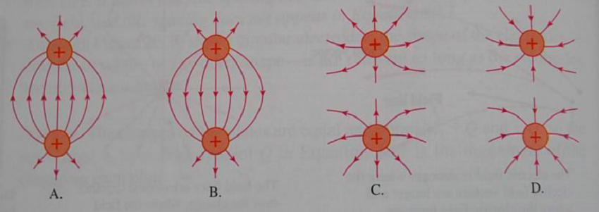 3 Rank in order, from largest to smallest, the electric field strengths E A to E D at points A to D.