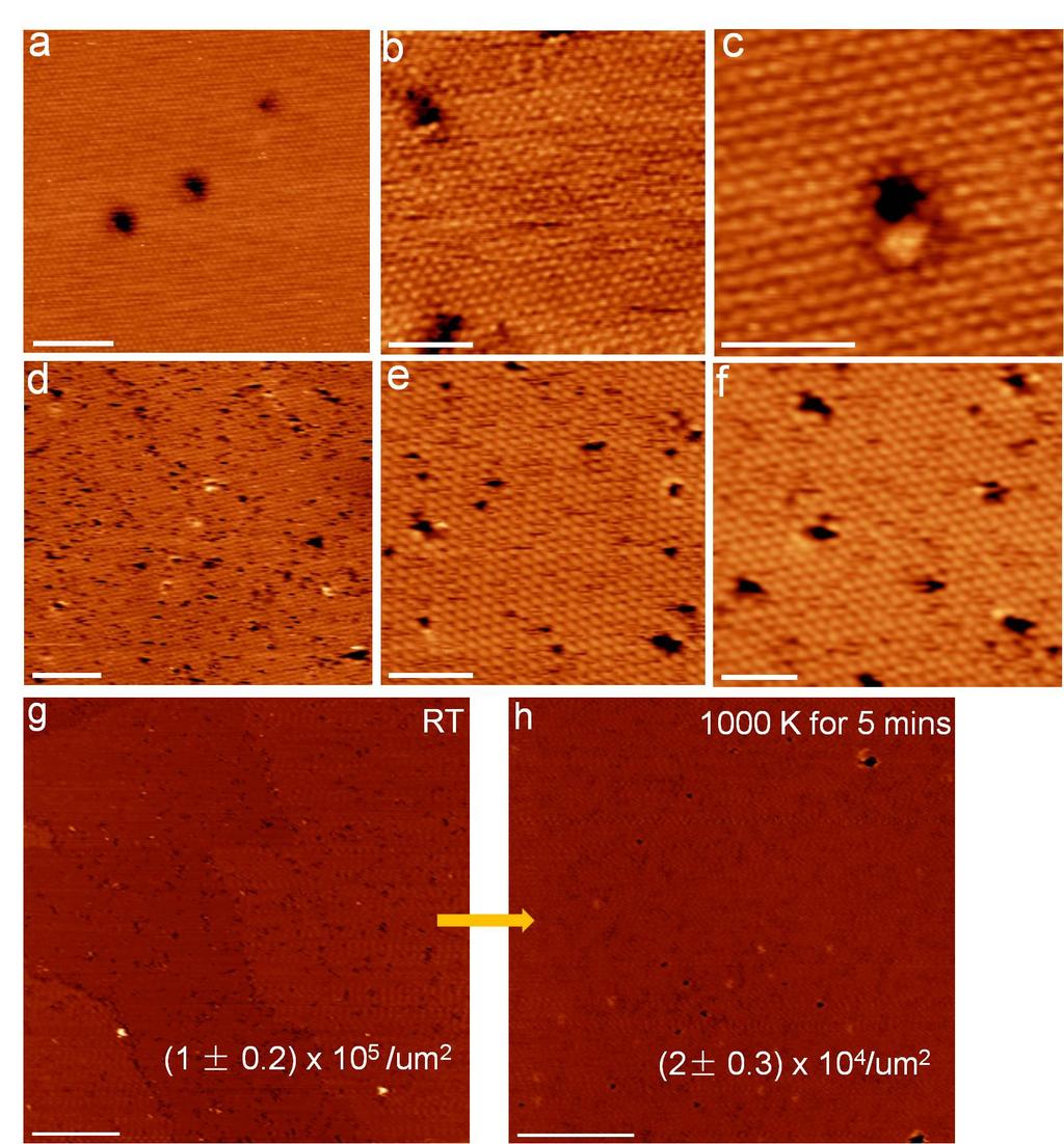 Supplementary Figure S11STM images of the surface vacancies on Ru(0001). The clean Ru surface was exposed to a flux of low energy Ar+ ions beam (500 ev, 0.