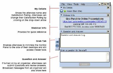 Attendee Quick Reference You can ask questions by typing text directly to the presenter using the Question and Answer box Control Panel Features: Once you have joined our Webinar, you will see this