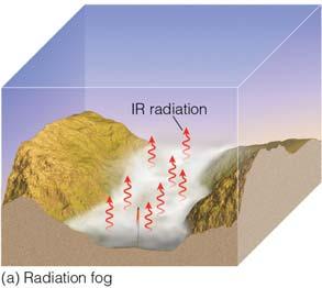 Saturation reached condensation forms a cloud near the ground Radiation fog: forms when the ground