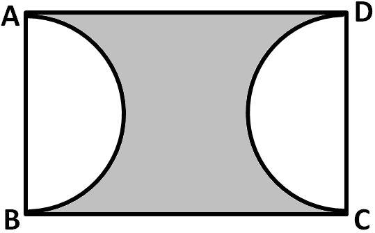In the above right-sided figure, ABCD is a rectangle, having AB = 14 cm and BC = 0 cm. Two sectors of 1800 have been cut off.
