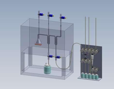 The separation of the Mo 100 target material and the Tc 99m is first accomplished by a dry distillation process as shown below.
