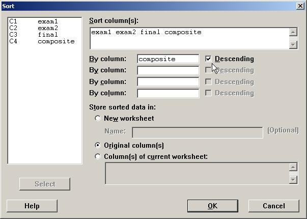 Under By Column, choose the appropriate variable(s) you want to use as the sorting criteria.