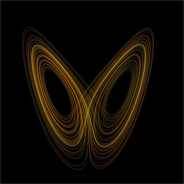 Lorenz attractor temporal solutions roll around two fixed points (the strange attractors) along
