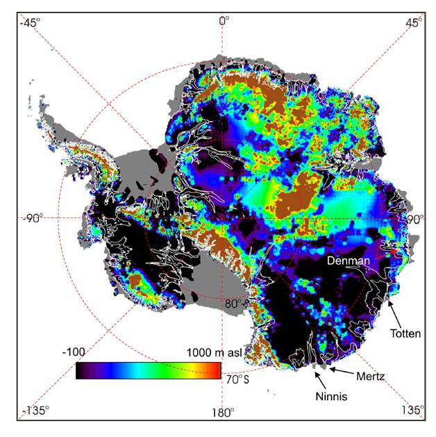 Bedrock Topography of Antarctica Changes in ocean circulation and ocean temperatures will produce changes in basal melting, but the magnitude of