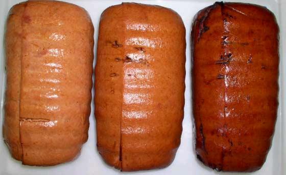 200 o F 300 o F 400 o F Effect of dry heat on smoke color -- molded hams Pre-cooked ham: 10-min