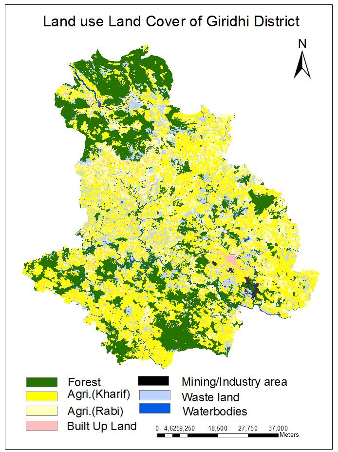 Area km 2 2500 2000 1500 1000 500 0 Area % Fig 3: graph representing area statistics of land use / land
