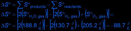 8 Practice Calculate the DS for the reaction 2 H 2(g) + O 2(g) 2 H 2 O (g) S, J/mol K H 2 (g) 130.7 O 2 (g) 205.2 H 2 O(g) 188.