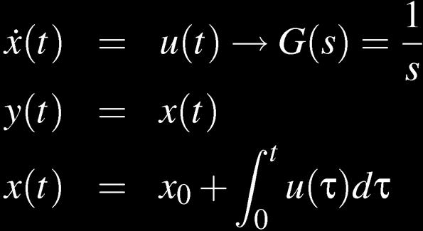 The integrator as a dynamic system Example: the integrator u(s) 1 s Integrator y(s) We want to study the time evolution of the state x(t) with initial condition x and null input.