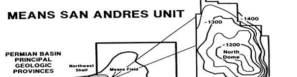 Mean San Andres Unit Location Map Discovered 1934 North-South Anticline with East-West Dense Structural Saddle.