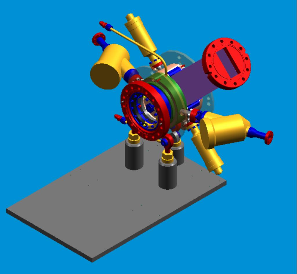 Figure 4.1: Three-dimensional rendered drawing (rear view) of ORION version of the 1.6 cell RF photocathode gun and related vacuum and waveguide components and ports.