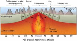 of flanks of mid-ocean ridge Wave erosion may