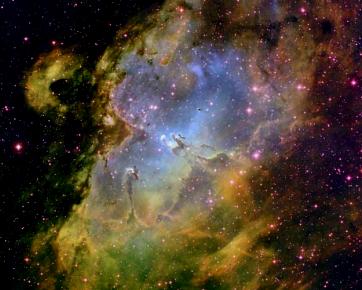 Eagle Nebula: cold dark clouds are eroded by intense starlight HST