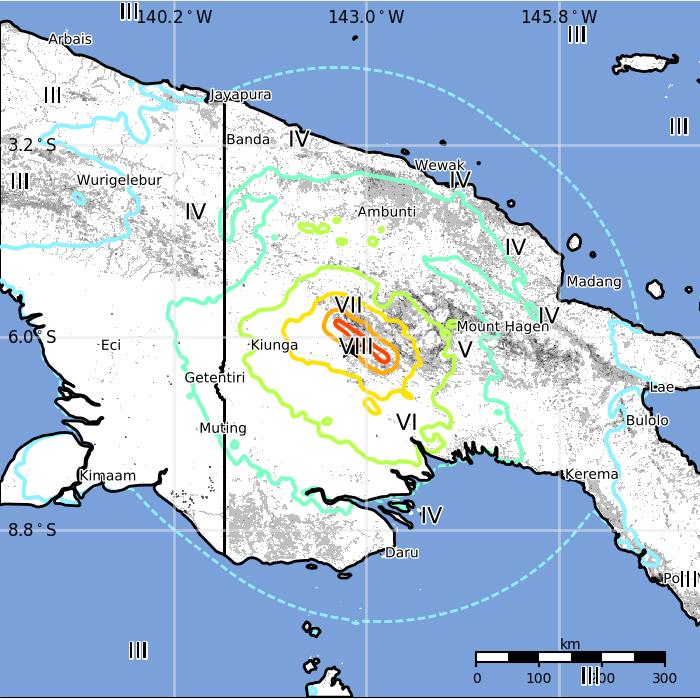 The USGS PAGER map shows the population exposed to different Modified Mercalli Intensity (MMI) levels. The USGS estimates that 40,000 people felt violent shaking from this earthquake.