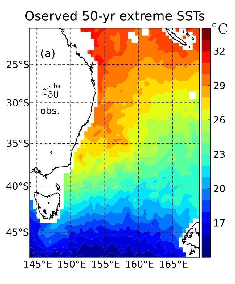 Current Role of eddies in this region act to tilt contours in a nearly North-South orientation Oliver et al. (2014a) examined extreme SSTs in this region.