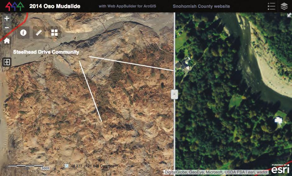 Learn ArcGIS Lesson Use Web AppBuilder to create an Oso mudslide swipe map app On March 22, 2014, a major landslide occurred in a semi rural area four miles east of Oso, Washington.