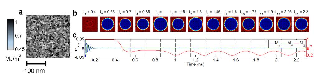 Supplementary Figure 10: Example of dynamical skyrmion nucleation in the presence of anisotropy disorder.